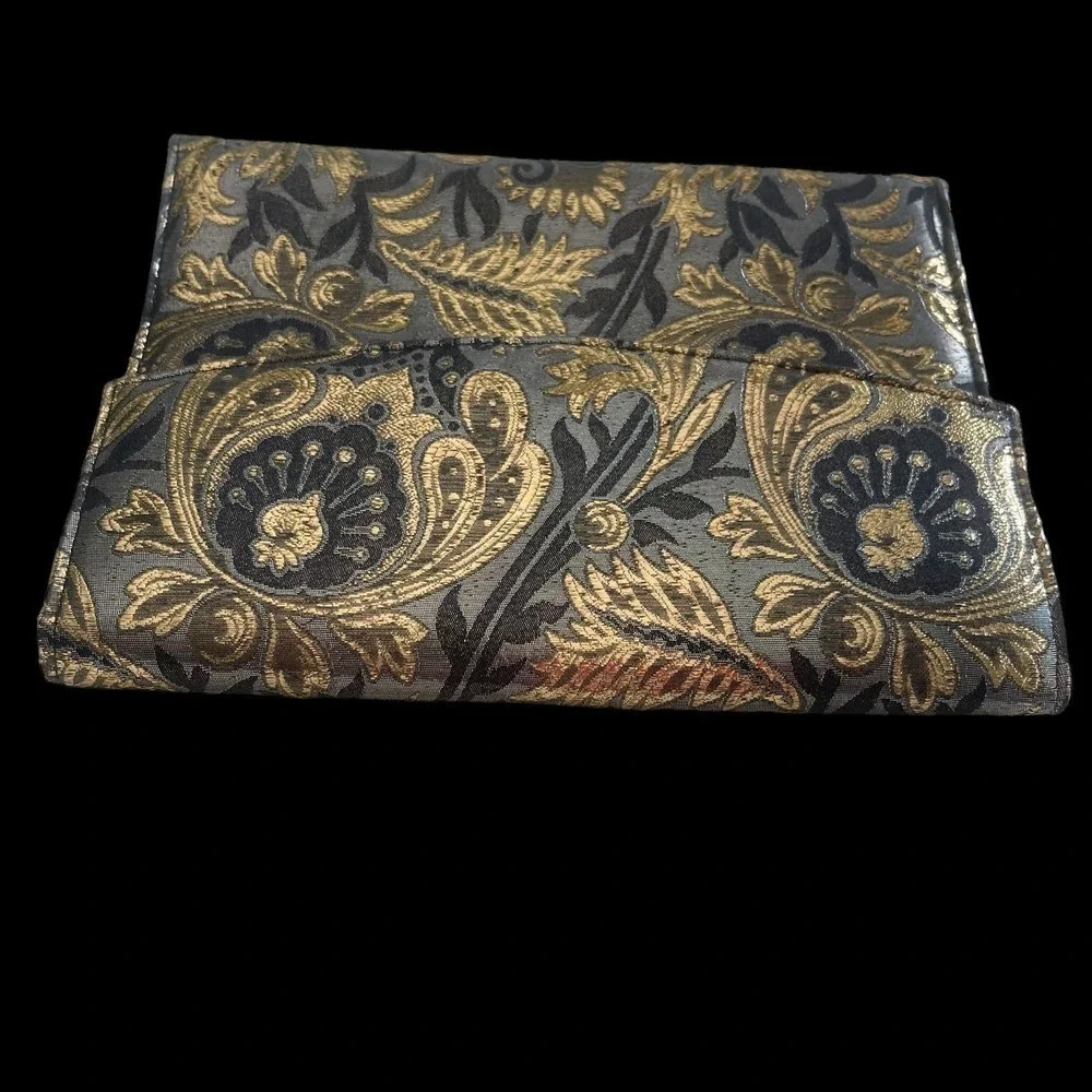 Vintage 1980s Metallic Paisley Brocade Envelope Clutch Purse Leon of California